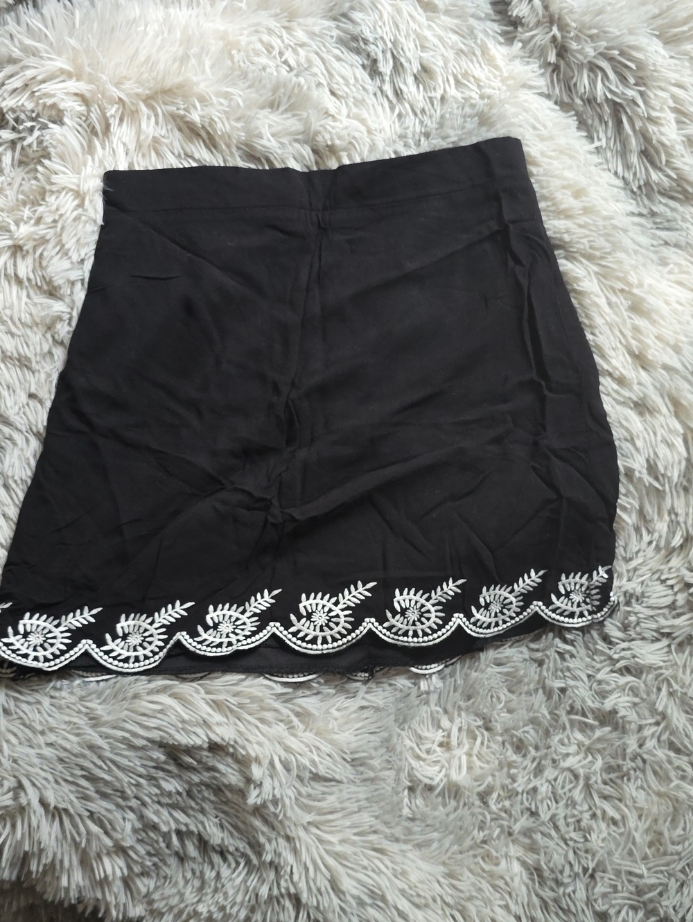Black Mini Skirt with White Scalloped Embroidery